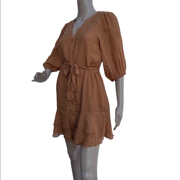New Rebellion Again V-Neck Half Sleeves Belted A-Line Skater Mini Dress Size M - Picture 8 of 8
